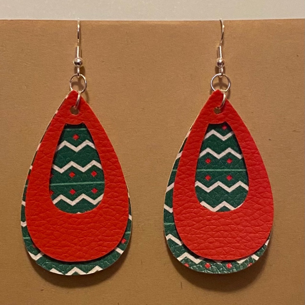 Handmade Faux Leather Earrings- Red & Green